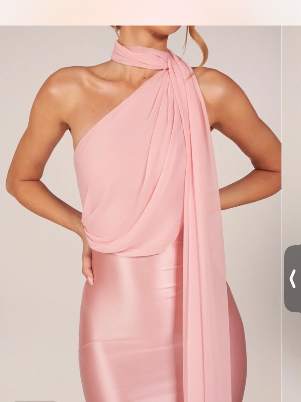 Oh Polly Blush Pink One-Shoulder Draped Evening Dress